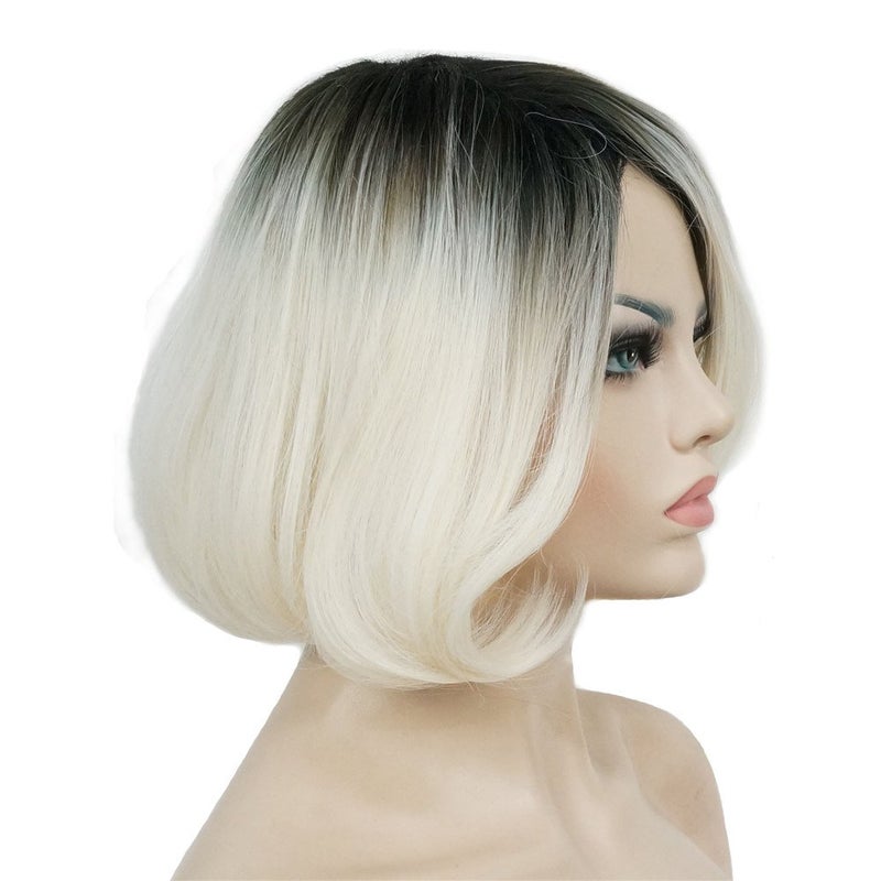 Aimole Bride Wig Short Ombre White Straight Wigs Halloween Costume Cosplay Party Flapper Synthetic Women Hair 8" - Image 2